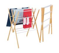 Relaxdays Tendedero, Plegable, 12 Varillas, 93 x 70 x 62 cm, bambú y Metal, Torre, Natural/Blanco, Hierro
