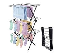 Tendedero Plegable Relaxdays, 27 Barras, (Al x An x F) 115 x 53,5 x 52 cm, Metal, Torre Ahorra Espacio, Negro