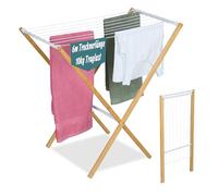 Relaxdays Tendedero, Plegable, 8 Varillas, 77 x 79 x 49 cm, bambú, Metal, Natural/Blanco