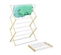 Relaxdays Tendedero, Plegable, Extensible, 11 Barras, (HxBxT): 107 x 43-74 x 37 cm, bambú y Metal, Natural/Blanco, Hierro, 107 x 74 x 37 cm