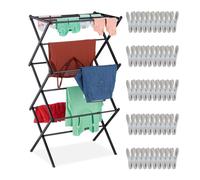 Relaxdays Tendedero plegable con 50 pinzas negro