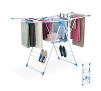 Relaxdays Tendedero Plegable, 2 Alas, 2 Niveles, Tenderete Abatible, 99 x 155 x 61 cm, Secador de Ropa, Blanco/Azul