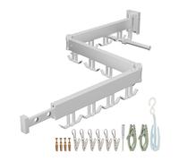 Relaxdays tendedero de Pared, Plegable y rotatorio, 12 x 127 x 26 cm, secador de Ropa Compacto, Blanco, Acero Inoxidable, Aluminio, Plástico