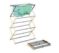 Relaxdays Tendedero, Plegable, Extensible, 11 Barras, Natural/Negro | Al x An x Fon: 107 x 43-74 x 37 cm, bambú y metal