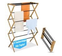 Tendedero Relaxdays, Plegable, 11 Barras, 115 x 73 x 33 cm, bambú, Metal, Torre, Natural/Negro