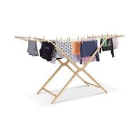 Relaxdays Tendedero Plegable para Ropa, Bambú-Algodón, Beige, 101x184x60 cm, 60x184x101 cm