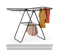 Relaxdays Tendedero Plegable, Tenderete con 2 Alas, 2 Niveles para Secar Ropa, 93x136x58 cm, Hierro y Plástico, Negro, 93 x 136 x 58 cm