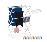 Relaxdays Tendedero Torre Plegable, 11 Barras, 105x74x37cm, Metal, con Pinzas, Tenderete Compacto, Colgador Ropa, Blanco, Acero, Plástico, 105x74x37 cm