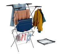 Relaxdays Tendedero Torre Plegable, 3 Niveles, Ahorra Espacio, Soporte Perchas, 138x63,5x50 cm, Tenderete, Gris/Negro, Plástico, Hierro