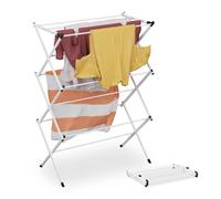 Relaxdays Tendedero Torre Plegable, con 11 Barras, 104 x 73 x 38 cm, Tenderete Interiores para Secar Ropa, Metal, Blanco, Hierro
