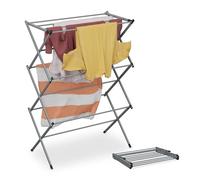 Relaxdays Tendedero Torre Plegable, con 11 Barras, 104 x 73 x 38 cm, Tenderete Interiores para Secar Ropa, Metal, Gris