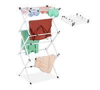 Relaxdays Tendedero Vertical Plegable, Extensible, 11 Barras, 6 Niveles, Secador Ropa, Metal, 1 Ud, 106x38 cm, Blanco