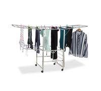 Relaxdays Tendedero de Ropa XXL, Secadora, Alas & Ruedas, Plegable, 111 x 185,5 x 53 cm, Plateado