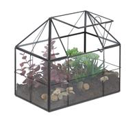 Relaxdays Terrario Plantas, Cristal y Cobre, 21x23x14 cm, Casa Decorativa Vidrio para Cactus y Musgo, Terrarium, Negro