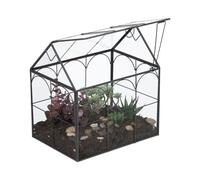 Relaxdays Terrario Plantas, Cristal y Estaño, Casa Decorativa Vidrio para Cactus y Musgo, Terrarium Alféizar, Negro, Metal, 25x24x18 cm