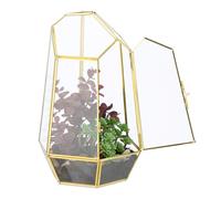 Relaxdays Terrario para Plantas, Vidrio y Cobre, Altura Total: 26 x 18 x 15 cm, Caja de Cristal, Cactus y Musgo, geométrico, alféizar de la Ventana, Dorado