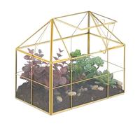 Relaxdays Terrario Plantas, Cristal y Cobre, 21x23x14 cm, Casa Decorativa Vidrio para Cactus y Musgo, Terrarium, Dorado, 80% 20%