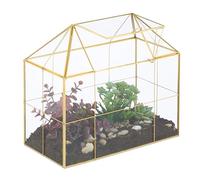 Relaxdays Terrario Plantas, Cristal y Cobre, 27x30x15 cm, Casa Decorativa Vidrio para Cactus y Musgo, Terrarium, Dorado, 80% 20%
