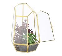 Relaxdays Terrario para Plantas, Vidrio y Cobre, Altura Total: 26 x 18 x 15 cm, Caja de Cristal, Cactus y Musgo, geométrico, alféizar de la Ventana, Dorado