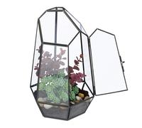 Relaxdays Terrario para Plantas, Vidrio y Cobre, 26 x 18 x 15 cm, Caja de Cristal Cactus y Musgo, geométrico, alféizar de la Ventana, Negro