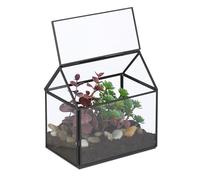 Relaxdays Terrario Plantas, Cristal y Cobre, Casa Decorativa Vidrio para Cactus y Musgo, Terrarium para Alféizar, Negro, 20% 80%, 15x15x10 cm