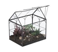 Relaxdays Terrario Plantas, Cristal y Estaño, Casa Decorativa Vidrio para Cactus y Musgo, Terrarium Alféizar, Negro, Metal, 25x24x18 cm
