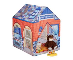 Relaxdays Tienda campaña infantil de policía beige,azul,rojo