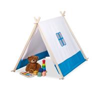 Relaxdays Tienda campaña infantil estilo tipi azul blanco,azul,marrón claro