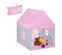 Relaxdays Tienda Campaña Infantil, Tipi Niñas, Diseño de Casa, Gran Entrada, Interior, 130x95x125 cm, Rosa/Gris, Poliéster