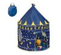 Relaxdays Tienda Campaña Infantil, Tipi Niños y Niñas, Lunas y Estrellas, Cierre Contacto, 135 x 100 cm, Azul/Amarillo
