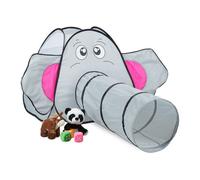 Relaxdays Tienda de campaña infantil elefante fucsia,negro,gris