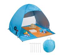 Relaxdays Tienda de Playa Pop Up, Protección UV 50, para Bebés, Piquetas y Bolsa, 2 Personas, 110 x 140 x 145 cm, Azul