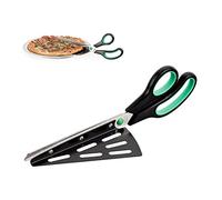 Relaxdays Tijeras Cortapizzas con Pala, Acero Inoxidable, Negro y Verde, 8 x 8 x 27 cm