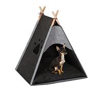 Relaxdays Tipi para Perros, Casita, Cama Gatos y Perros Pequeños, Tienda, Fieltro y Madera, 70,5x59,5x59 cm, Gris Oscuro