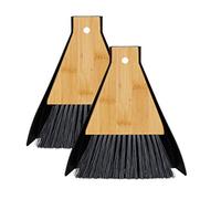 Relaxdays Tischkehrset Set 2 Mini Escobas Mesa con Recogedor Colgantes, Barredor de Escritorio, Encimera, Camping, Negro y Marrón, Bambú, 16,5 x 13 x 1,5 cm, 2