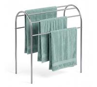 Toallero Relaxdays, (Al x An x Fon) 81,5 x 78 x 29,5 cm, Acero INOX. Cepillado, 6 Barras, de pie, baño, Plateado