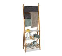 Relaxdays, 150x50x30cm Toallero Baño con Estantería, Bambú-DM, Marrón-Blanco