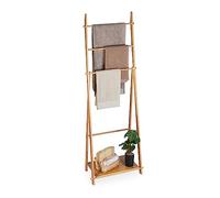 Relaxdays Toallero con 1 Balda Hecho de Bambú, 4 Barras, 153 x 53,5 x 30 cm, Autónomo, Portatoallas para Baño, Natural, 153 x 53 x 30 cm