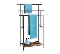 Relaxdays Toallero con Estante Industrial, 3 Barras, de pie, 100x68x30 cm, marrón/Negro