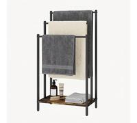 Relaxdays Toallero con repisa, HBT 81x43x28cm, Industrial, 3 Barras, toallero de pie, marrón Oscuro/Negro