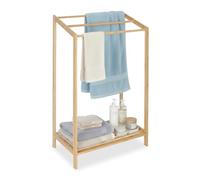 Relaxdays Toallero de bambú, 3 Barras, con Estante, HBT: 86 x 52,5 x 32 cm, Libre, toallero de baño, Color