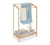 Relaxdays Toallero de bambú 3 barras con estante marrón claro