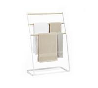 Relaxdays Toallero de pie, 3 peldaños, para Toallas y Ropa, (AlxAnxF): 86 x 58 x 30 cm, Hierro, Blanco