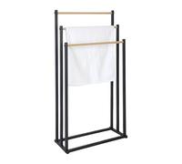 Relaxdays Toallero de Pie, 86x44x21 cm, Portatoallas Metálico, Colgador Toallas, 3 Barras Efecto Madera, Color a Elegir