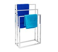 Relaxdays Toallero de Pie Acero Inoxidable, 82,5 x 46 x 21 cm, Metal Cromado, 3 Barras, Portatoallas Baño, Plateado