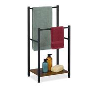 Relaxdays Toallero de Pie, Colgador Toallas con Balda, 2 Barras, 80 x 40 x 28 cm, Portatoallas Baño, Marrón y Negro