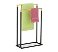 Relaxdays Toallero de Pie con 2 Barras en Escalera, Portatoallas de Ducha o Mano, Hierro, 76x45x21,5cm, Negro/Natural