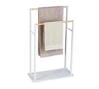 Relaxdays Toallero de Pie con 2 Barras, MDF y Bambú, 91,5 x 57 x 25 cm, Autónomo, Portatoallas Baño, Blanco y Natural, Tablero de Fibras, 91.5 x 57 x 25 cm