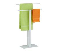 Relaxdays Toallero de Pie con 2 Barras, Metal, 82 x 50 x 19 cm, Galán de Noche en Diseño T, Portatoallas Doble, Blanco, Hierro