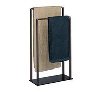 Relaxdays Toallero de Pie con 2 Barras, Metal-Cristal, Bronce-Negro, 80 x 45 x 20 cm